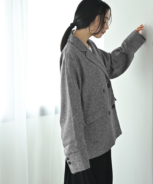 STYLE DELI(スタイルデリ)の「【BLK001】ツイード袖折り返しダブルジャケット(テーラードジャケット・レディース・グレー/ブラック・FREE)」の9枚目の写真