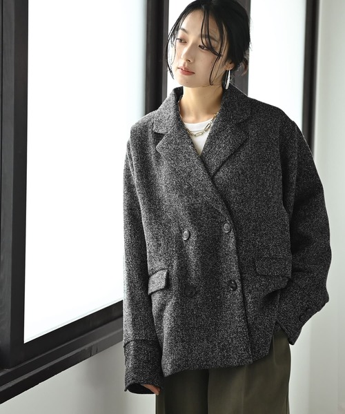 STYLE DELI(スタイルデリ)の「【BLK001】ツイード袖折り返しダブルジャケット(テーラードジャケット・レディース・グレー/ブラック・FREE)」の10枚目の写真