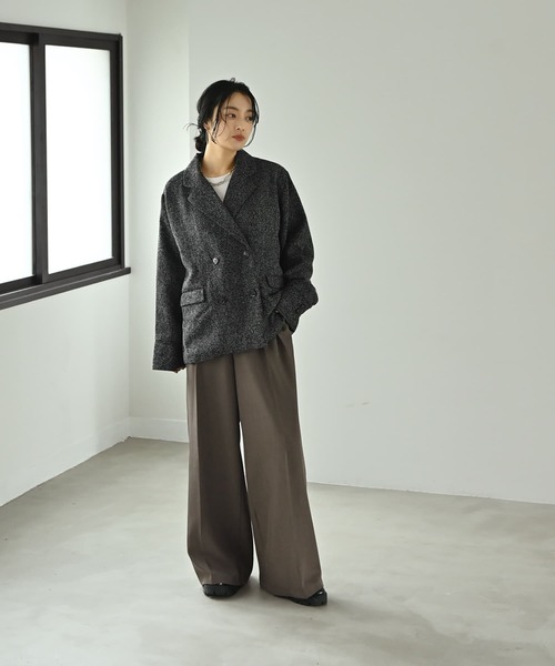 STYLE DELI(スタイルデリ)の「【BLK001】ツイード袖折り返しダブルジャケット(テーラードジャケット・レディース・グレー/ブラック・FREE)」の11枚目の写真