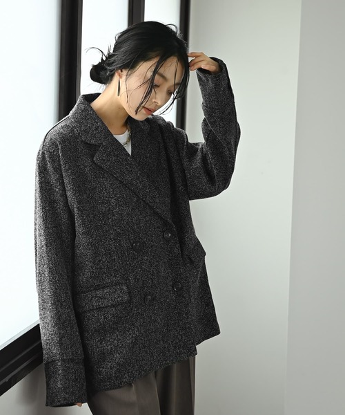 STYLE DELI(スタイルデリ)の「【BLK001】ツイード袖折り返しダブルジャケット(テーラードジャケット・レディース・グレー/ブラック・FREE)」の13枚目の写真