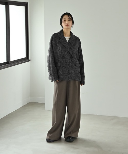 STYLE DELI(スタイルデリ)の「【BLK001】ツイード袖折り返しダブルジャケット(テーラードジャケット・レディース・グレー/ブラック・FREE)」の15枚目の写真