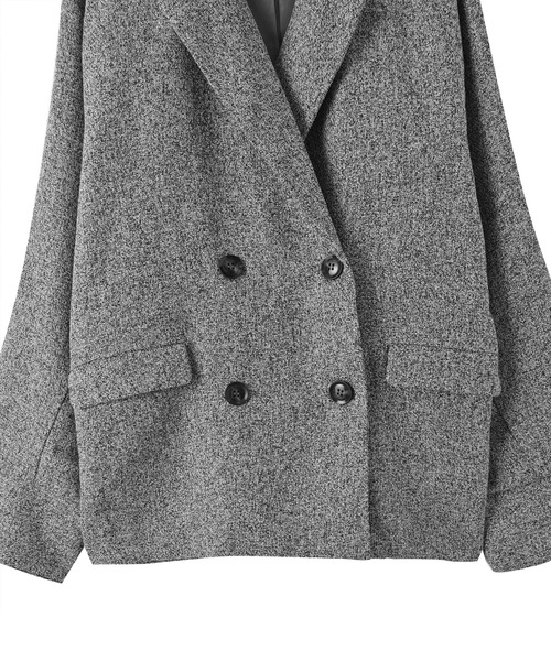 STYLE DELI(スタイルデリ)の「【BLK001】ツイード袖折り返しダブルジャケット(テーラードジャケット・レディース・グレー/ブラック・FREE)」の21枚目の写真