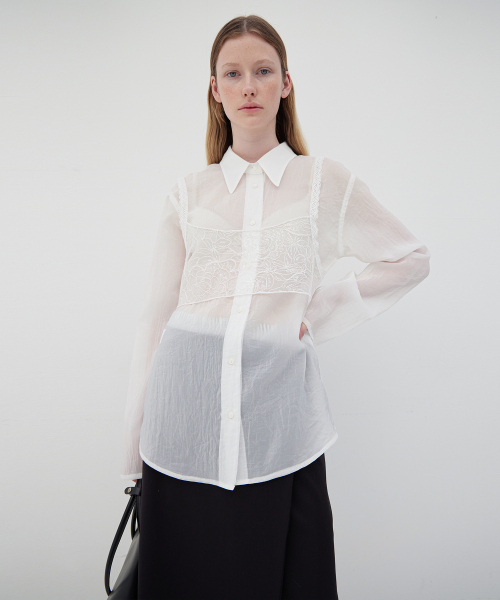 LEVAR（レバー）の「Glow See-through Slim Shirt - Off White（シャツ/ブラウス・レディース・Off White・FREE）」の2枚目の写真