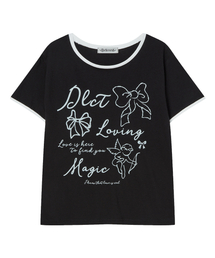 配色リボングラフィックTシャツ[ブラック]