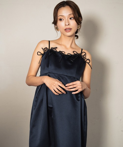 girl(ガール)の「リボンパフィーボリュームドレス 結婚式 ワンピース パーティードレス オケージョンドレス お呼ばれ 二次会 成人式 同窓会 謝恩会(ドレス・レディース・ネイビー/ブラック・S/L/M)」の2枚目の写真