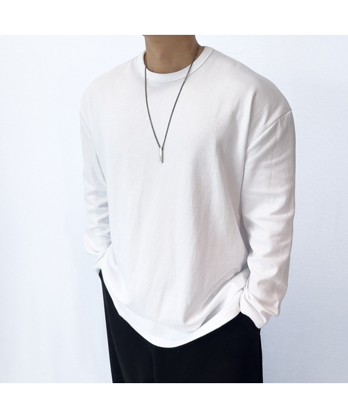 PACIENCIA(パシエンシア)の「無地オーバーサイズ長袖(Tシャツ/カットソー・メンズ・ホワイト/ライトグレー/ブラック/グレー/チャコール・LARGE/XX-LARGE/MEDIUM/X-LARGE)」の2枚目の写真