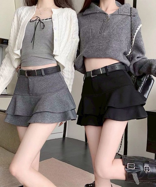 leune（ルネ）の「ベルト付きダンボールニット二段フリルスウェットスカート【インパン付き】（スカート・レディース・チャコールグレー/グレー/ブラック・LARGE/MEDIUM/SMALL）」の14枚目の写真
