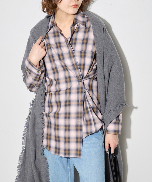 journal standard L'essage(ジャーナルスタンダードレサージュ)の「DEVEAUX/レーヨン チェックシャツ(シャツ/ブラウス・レディース・ピンク・FREE)」の1枚目の写真