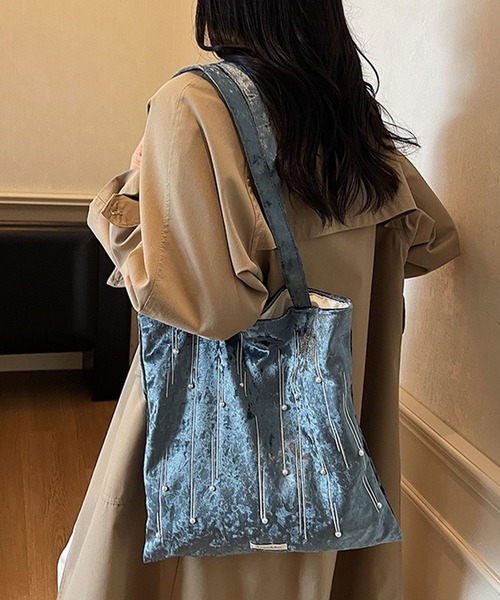 c.u.l(シーユーエル)の「A4収納可 ベロア調 パール付き トートバッグ cula1373(トートバッグ・レディース・ライトグリーン/グリーン/ブラック/ブラウン/グレー/レッド・FREE)」の15枚目の写真