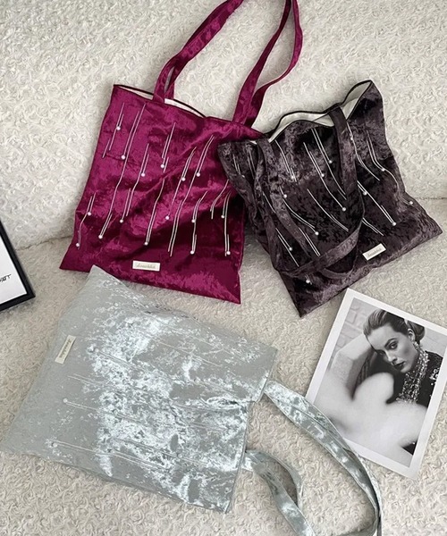 c.u.l(シーユーエル)の「A4収納可 ベロア調 パール付き トートバッグ cula1373(トートバッグ・レディース・ライトグリーン/グリーン/ブラック/ブラウン/グレー/レッド・FREE)」の17枚目の写真