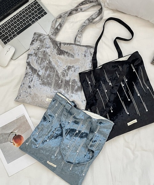 c.u.l(シーユーエル)の「A4収納可 ベロア調 パール付き トートバッグ cula1373(トートバッグ・レディース・ライトグリーン/グリーン/ブラック/ブラウン/グレー/レッド・FREE)」の19枚目の写真