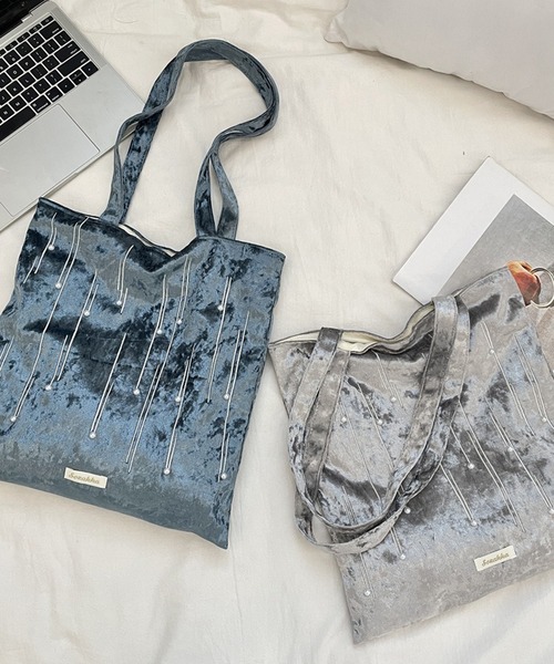 c.u.l(シーユーエル)の「A4収納可 ベロア調 パール付き トートバッグ cula1373(トートバッグ・レディース・ライトグリーン/グリーン/ブラック/ブラウン/グレー/レッド・FREE)」の22枚目の写真