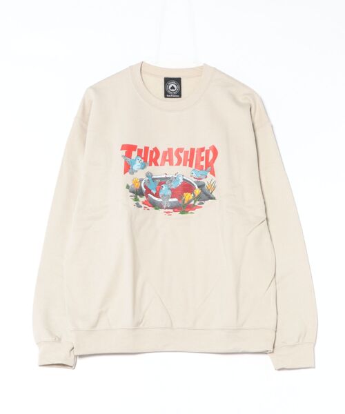 THRASHER(スラッシャー)の「BLLOD BATH CREW SWEAT/THRASHER スラッシャー スウェット クルーネック トレーナー ストリート スケーター(スウェット・メンズ・サンドベージュ・MEDIUM/LARGE/X-LARGE)」の1枚目の写真