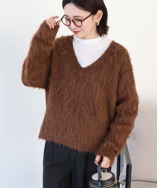 AMERICAN HOLIC（アメリカンホリック）の「起毛シャギールーズニットプルオーバー（ニット/セーター・レディース・チャコールグレー/ブラウン/アイボリー・M/L）」の6枚目の写真