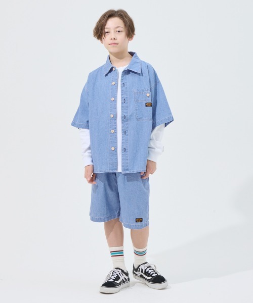 KRIFF MAYER Kid's Collection（クリフメイヤーキッズコレクション）の「ライトオンスデニムショーツ（セットアップ可）（デニムパンツ・キッズ・ライトブルー/ダークブルー/ストライプ/ネイビー系1・120/130/140/150/160/170）」の8枚目の写真