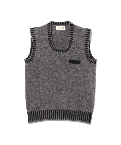 別注】Jamieson's Knitwear / リブ ストライプ Uネック ベスト（ベスト