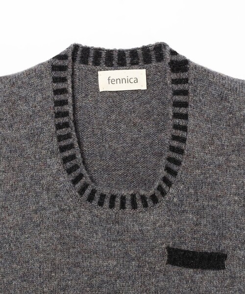 fennica(フェニカ)の「【別注】Jamieson's Knitwear / リブ ストライプ Uネック ベスト(ベスト・レディース・グレー・L(42))」の5枚目の写真