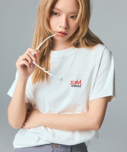 X-girl（エックスガール）の「TRIPLE LOGO S/S TEE（Tシャツ/カットソー・レディース・ブラック/ホワイト/パープル・S/M/L）」の20枚目の写真