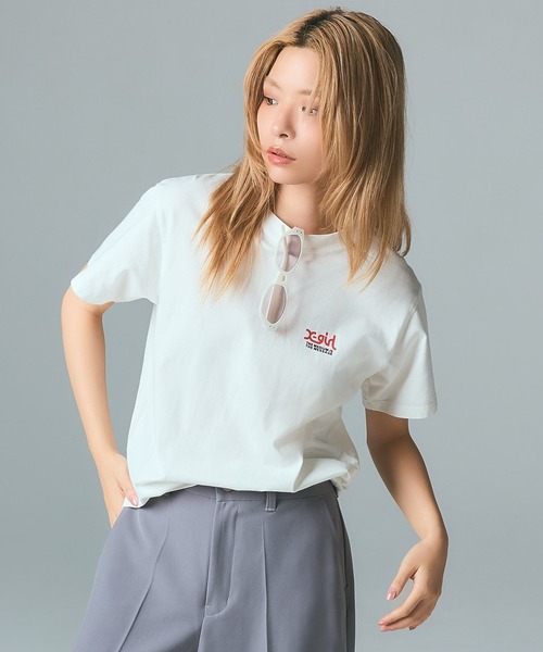X-girl（エックスガール）の「TRIPLE LOGO S/S TEE（Tシャツ/カットソー・レディース・ブラック/ホワイト/パープル・S/M/L）」の21枚目の写真