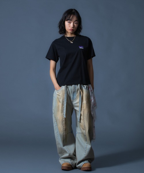 X-girl（エックスガール）の「TRIPLE LOGO S/S TEE（Tシャツ/カットソー・レディース・ブラック/ホワイト/パープル・S/M/L）」の13枚目の写真