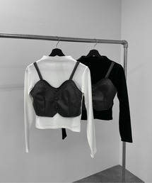 jiasecond.（ジアセカンド）の「【jiasecond.】合皮ビスチェデザイントップス/ トップス カットソー 長袖 レイヤード 合成皮革 ホワイト ブラック ZOZOTOWN限定（Tシャツ/カットソー）」