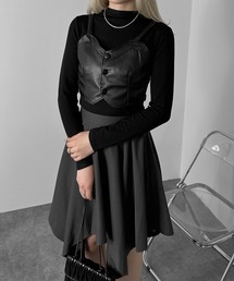 jiasecond.（ジアセカンド）の「【jiasecond.】合皮ビスチェデザイントップス/ トップス カットソー 長袖 レイヤード 合成皮革 ホワイト ブラック ZOZOTOWN限定（Tシャツ/カットソー）」