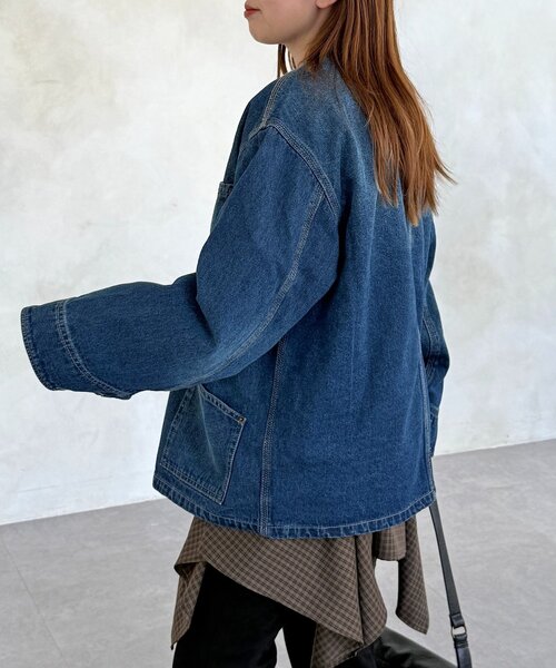 CPCM（シーピーシーエム）の「ノーカラーフリンジカバーオール（デニムジャケット・レディース・サックスブルー/ネイビー/ブルー・FREE）」の5枚目の写真