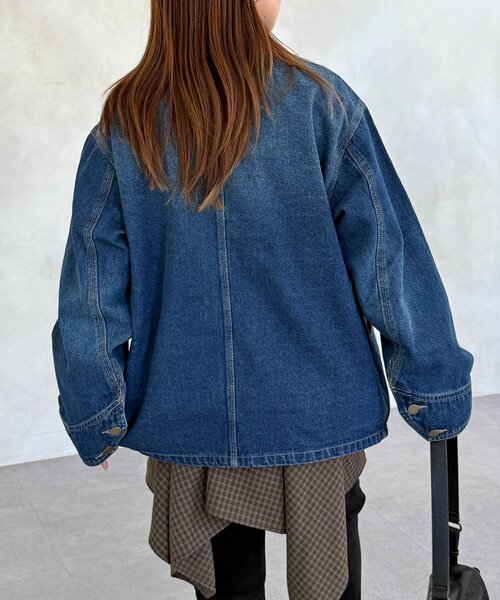 CPCM（シーピーシーエム）の「ノーカラーフリンジカバーオール（デニムジャケット・レディース・サックスブルー/ネイビー/ブルー・FREE）」の6枚目の写真