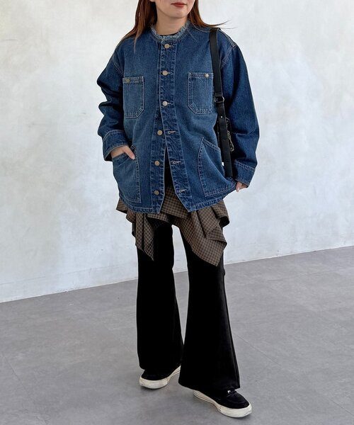 CPCM（シーピーシーエム）の「ノーカラーフリンジカバーオール（デニムジャケット・レディース・サックスブルー/ネイビー/ブルー・FREE）」の8枚目の写真