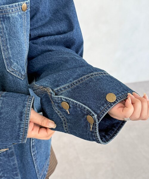 CPCM（シーピーシーエム）の「ノーカラーフリンジカバーオール（デニムジャケット・レディース・サックスブルー/ネイビー/ブルー・FREE）」の9枚目の写真