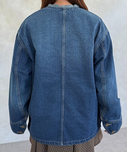 CPCM（シーピーシーエム）の「ノーカラーフリンジカバーオール（デニムジャケット・レディース・サックスブルー/ネイビー/ブルー・FREE）」の12枚目の写真