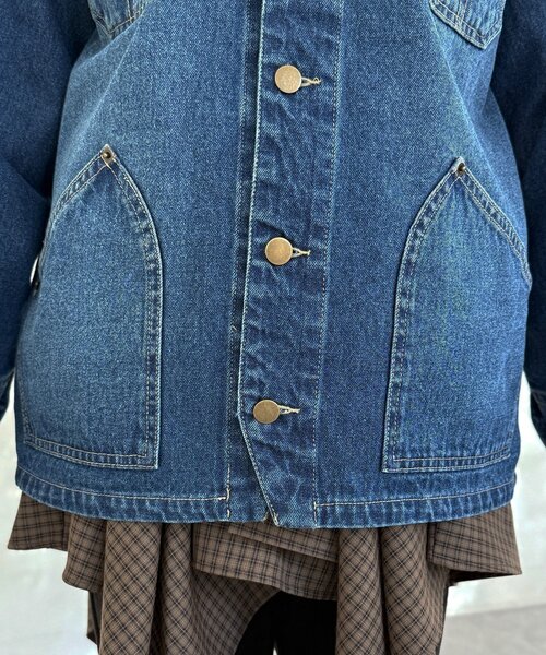 CPCM（シーピーシーエム）の「ノーカラーフリンジカバーオール（デニムジャケット・レディース・サックスブルー/ネイビー/ブルー・FREE）」の13枚目の写真