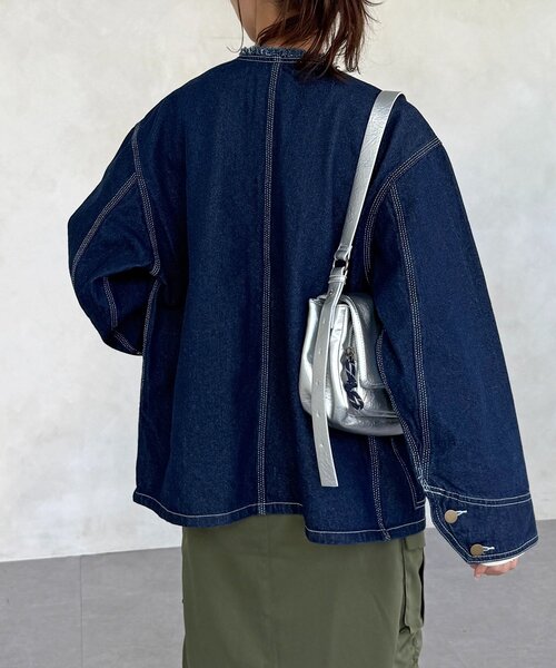 CPCM（シーピーシーエム）の「ノーカラーフリンジカバーオール（デニムジャケット・レディース・サックスブルー/ネイビー/ブルー・FREE）」の16枚目の写真