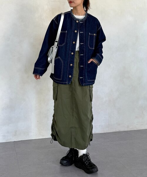 CPCM（シーピーシーエム）の「ノーカラーフリンジカバーオール（デニムジャケット・レディース・サックスブルー/ネイビー/ブルー・FREE）」の18枚目の写真