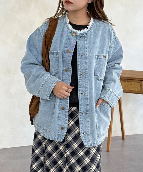 CPCM（シーピーシーエム）の「ノーカラーフリンジカバーオール（デニムジャケット・レディース・サックスブルー/ネイビー/ブルー・FREE）」の22枚目の写真