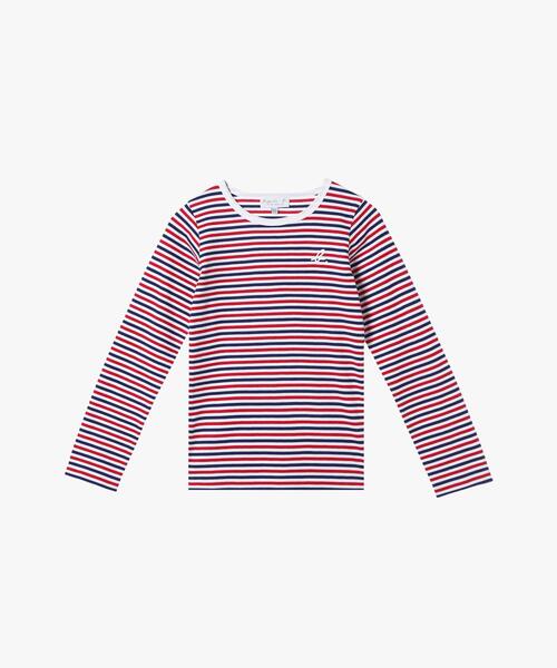 キッズ ”b.”ロゴ 刺繍 トリコロールボーダー コットン 長袖 Tシャツ（T