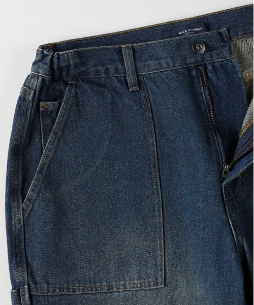 BACK NUMBER（バックナンバー）の「【BACK NUMBER】デニムペインターパンツ (ワイドシルエット/ユーズド加工/デイリーユース/ユニセックス)（デニムパンツ・メンズ・ダークインディゴブルー/ブラック・S/L/M/XL）」の4枚目の写真