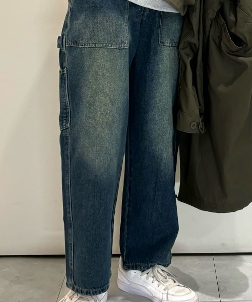 BACK NUMBER（バックナンバー）の「【BACK NUMBER】デニムペインターパンツ (ワイドシルエット/ユーズド加工/デイリーユース/ユニセックス)（デニムパンツ・メンズ・ダークインディゴブルー/ブラック・S/L/M/XL）」の10枚目の写真