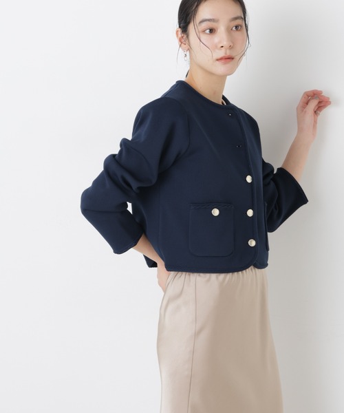 NANO universe（ナノユニバース）の「ゴールドボタンニットジャケット（ノーカラージャケット・レディース・その他1/ダークネイビー/アイボリー・FREE）」の19枚目の写真