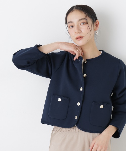 NANO universe（ナノユニバース）の「ゴールドボタンニットジャケット（ノーカラージャケット・レディース・その他1/ダークネイビー/アイボリー・FREE）」の20枚目の写真