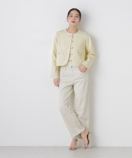 NANO universe（ナノユニバース）の「ゴールドボタンニットジャケット（ノーカラージャケット・レディース・その他1/ダークネイビー/アイボリー・FREE）」の17枚目の写真