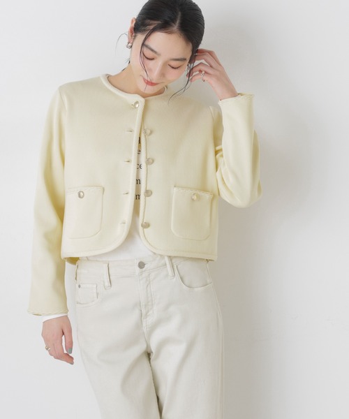 NANO universe（ナノユニバース）の「ゴールドボタンニットジャケット（ノーカラージャケット・レディース・その他1/ダークネイビー/アイボリー・FREE）」の11枚目の写真