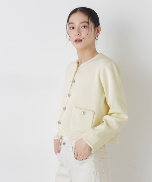 NANO universe（ナノユニバース）の「ゴールドボタンニットジャケット（ノーカラージャケット・レディース・その他1/ダークネイビー/アイボリー・FREE）」の12枚目の写真