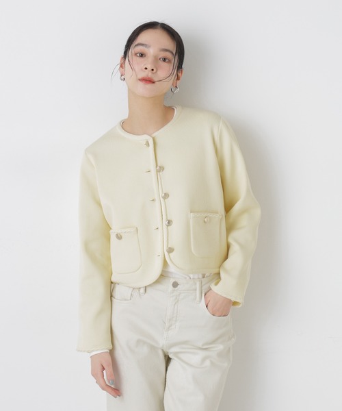 NANO universe（ナノユニバース）の「ゴールドボタンニットジャケット（ノーカラージャケット・レディース・その他1/ダークネイビー/アイボリー・FREE）」の13枚目の写真