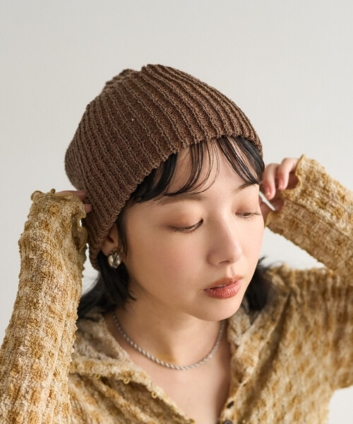 FREAK'S STORE（フリークスストア）の「リブニット帽/ニットビーニー（ニットキャップ/ビーニー・レディース・グリーン/ピンク/ブラウン/チャコールグレー/オフホワイト・ONE SIZE）」の4枚目の写真