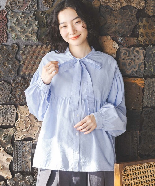 niko and...（ニコアンド）の「ボウタイリボンブラウス（シャツ/ブラウス・レディース・ブルー/オフホワイト・FREE）」の6枚目の写真