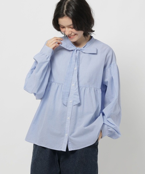 niko and...（ニコアンド）の「ボウタイリボンブラウス（シャツ/ブラウス・レディース・ブルー/オフホワイト・FREE）」の14枚目の写真