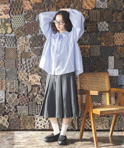 niko and...（ニコアンド）の「ボウタイリボンブラウス（シャツ/ブラウス・レディース・ブルー/オフホワイト・FREE）」の3枚目の写真