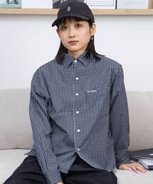 【FFEIN(フェイン)】アソートワンポイントボックス長袖チェックシャツ / シャツ レギュラーカラー 長袖 ワンポイント 刺繍 レイヤード ポケット