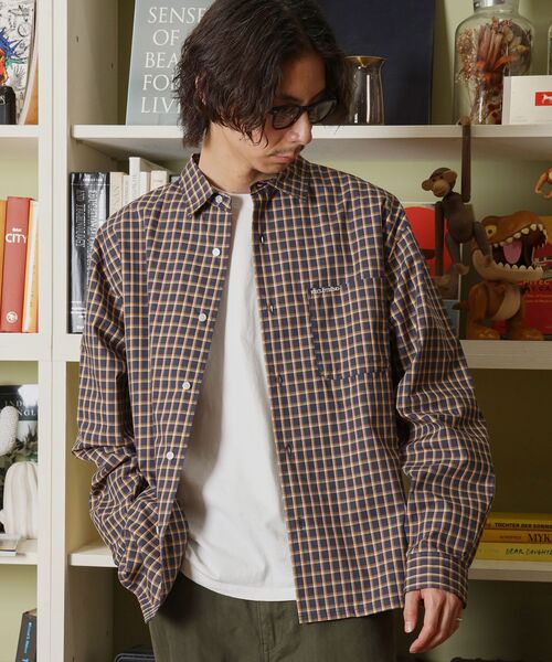 FFEIN(フェイン)の「【FFEIN(フェイン)】アソートワンポイントボックス長袖チェックシャツ / シャツ レギュラーカラー 長袖 ワンポイント 刺繍 レイヤード ポケット(シャツ/ブラウス・メンズ・ダークグリーン/ライトブルー/オレンジ/ブラック/オレンジ系その他/ネイビー・SMALL/MEDIUM/X-SMALL/LARGE)」の5枚目の写真